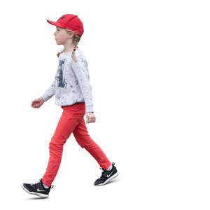 cut out little girl with a red cap walking