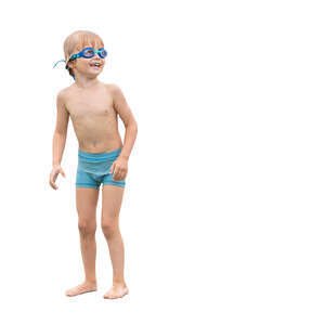 cut out little boy at the pool standing and smiling