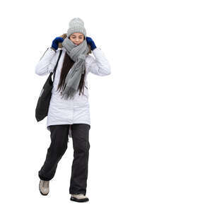 cut out woman in winter clothes walking