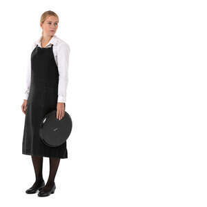 cut out female waitress standing and waiting