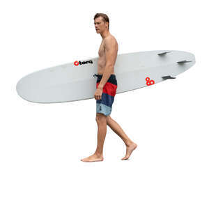 cut out man with a surfboard walking