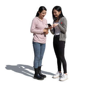 two cut out young asian women standing and talking