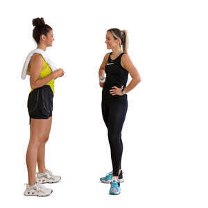 two cut out women talking after workout