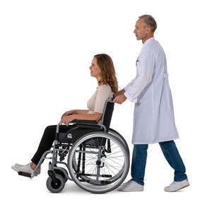 cut out doctor pushing a woman in a wheelchair