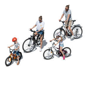 cut out family cycling seen from above