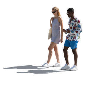 two cut out backlit people walking