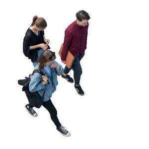 cut out top view of a group of three people walking