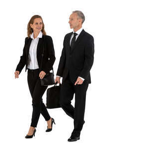 two cut out office workers walking and talking