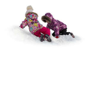 two cut out children playing in the snow