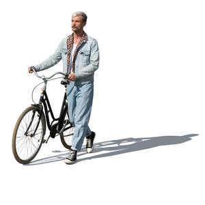 cut out man with a bike walking