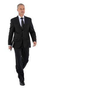 cut out businessman in a black suit walking