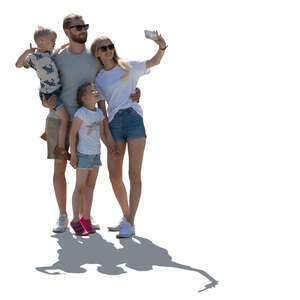 cut out backlit family with kids taking a selfie