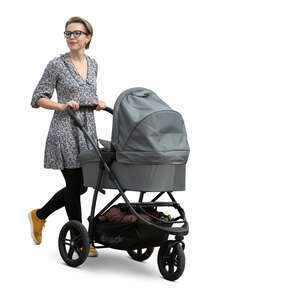 cut out woman with a baby carriage walking