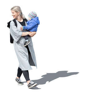 cut out woman with a baby walking