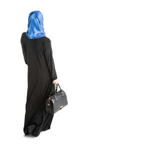 cut out muslim woman walking seen from above