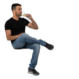 cut out man sitting and drinking wine