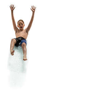 cut out boy descending in a water slide in a water park