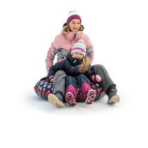 cut out mother and daughter snow tubing