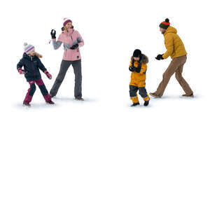 cut out family having a snowball fight in winter