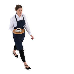 cut out waitress with a  tray walking seen from above