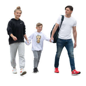 cut out father with daughter and son walking hand in hand