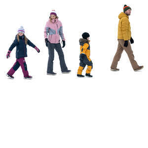 cut out family walking in a row in winter