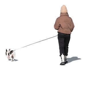 cut out woman walking a dog in autumn