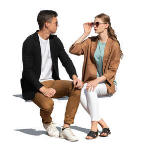 cut out man and woman sitting and talking