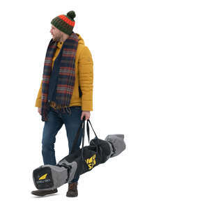 cut out man carrying a ski bag standing