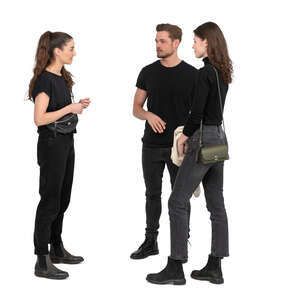 cut out group of three people standing and talking