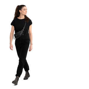 cut out woman in black outfit walking