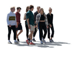 cut out backlight group of young people walking