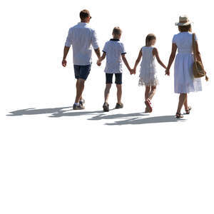 cut out backlit family in summer walking hand in hand