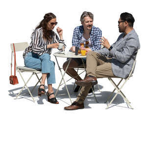 cut out group of three people hanging in a cafe