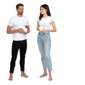 cut out man and woman at home standing and drinking coffee