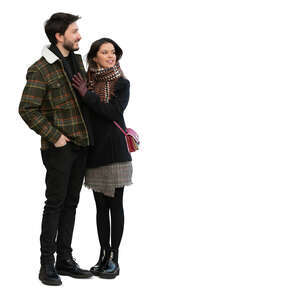 cut out couple in autumn standing and looking in one direction