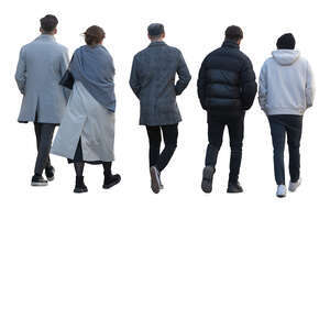 cut out group of five people walking