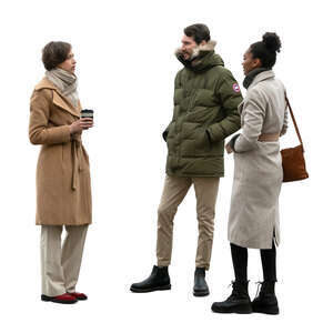 cut out group of three people standing outside in autumn