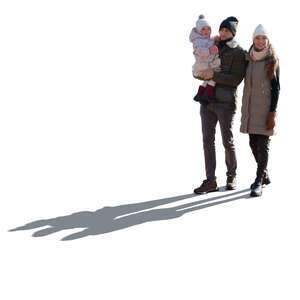 cut out backlit family in winter walking