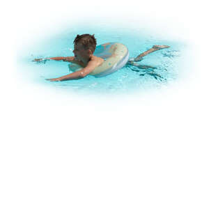 cut out boy with a swim ring swimming in the pool