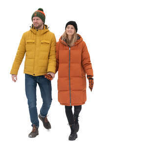 cut out couple in winter walking and holding hands