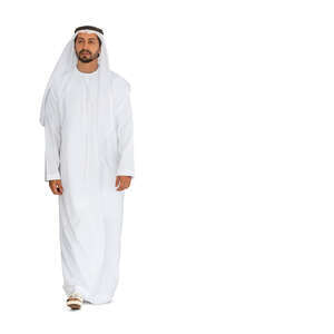 cut out arab man in white thobe walking