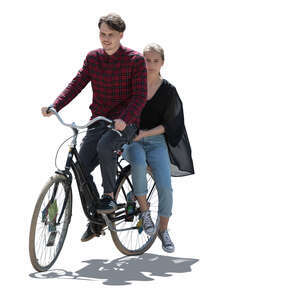 cut out backlit couple riding a bike together