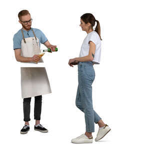 cut out barman serving beer to a woman