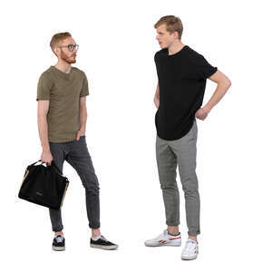 two cut out men standing and talking