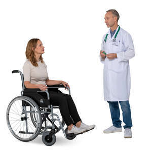 cut out doctor talking to a woman in a wheelchair