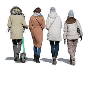 cut out group of people in winter walking side by side