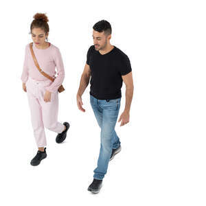 two cut out people walking seen from above