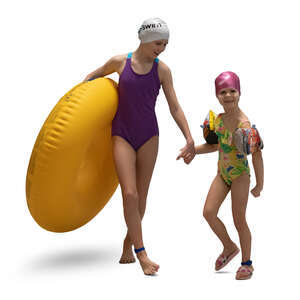 two cut out girls in a water park walking hand in hand