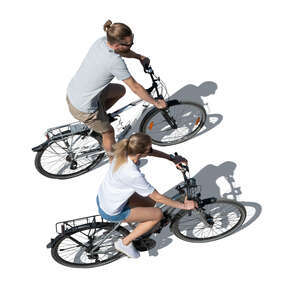 two cut out people cycling seen from above